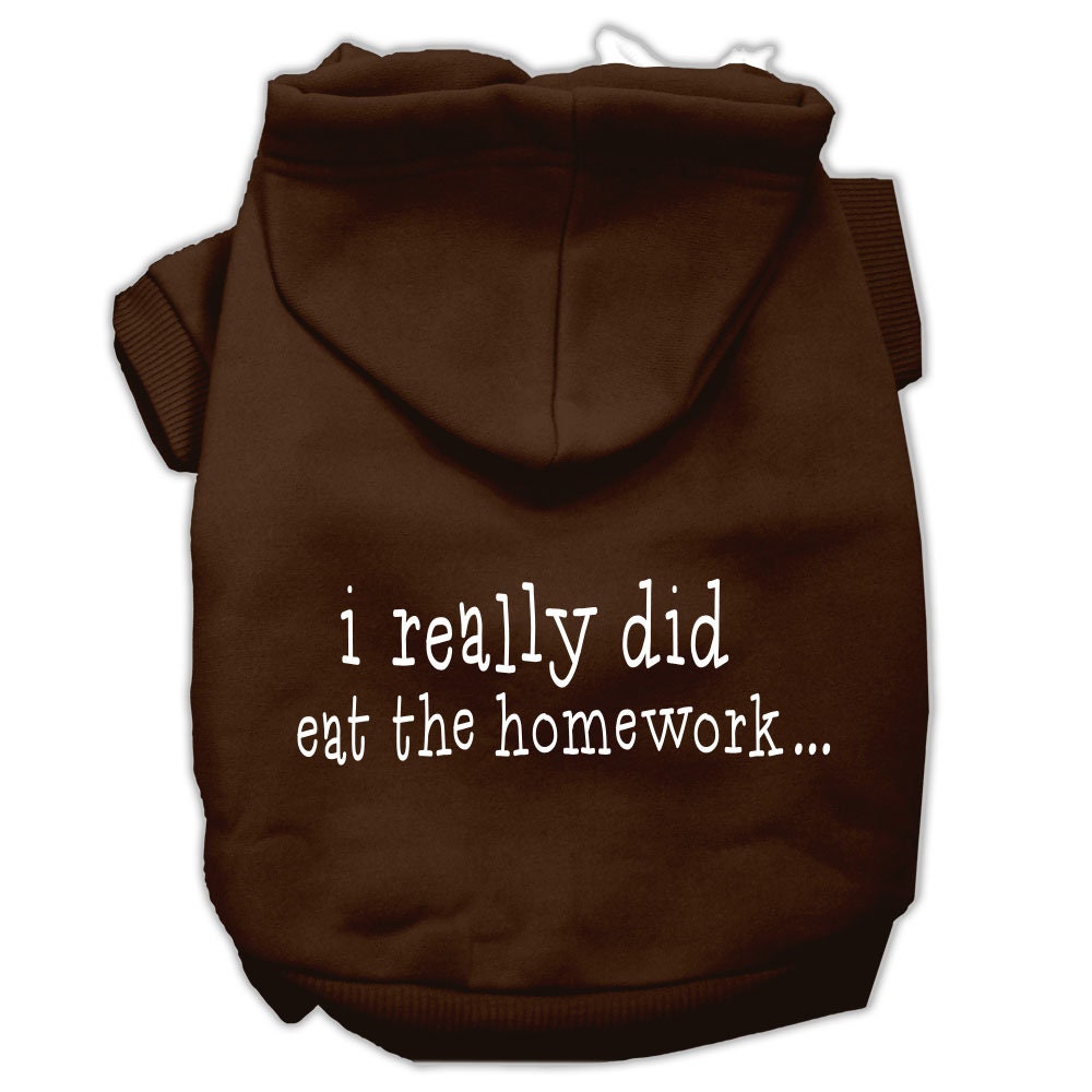 A cozy pet hoodie for dogs and cats, featuring the humorous phrase 'I Really Did Eat The Homework', made from soft cotton-polyester blend.