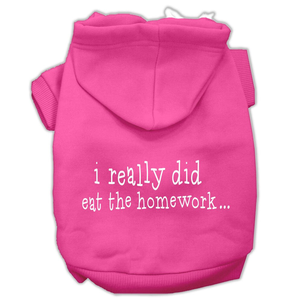 A cozy pet hoodie for dogs and cats, featuring the humorous phrase 'I Really Did Eat The Homework', made from soft cotton-polyester blend.
