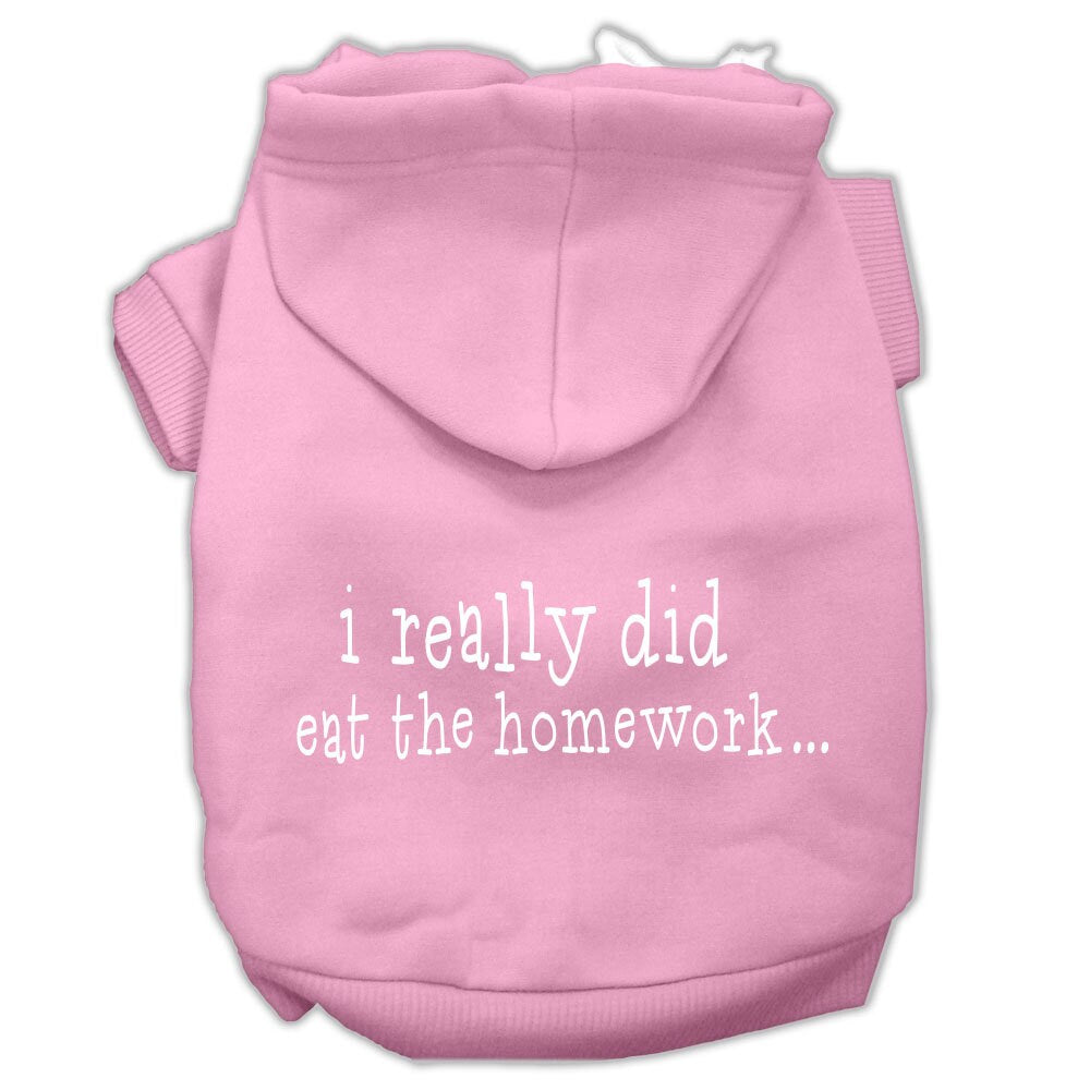 A cozy pet hoodie for dogs and cats, featuring the humorous phrase 'I Really Did Eat The Homework', made from soft cotton-polyester blend.