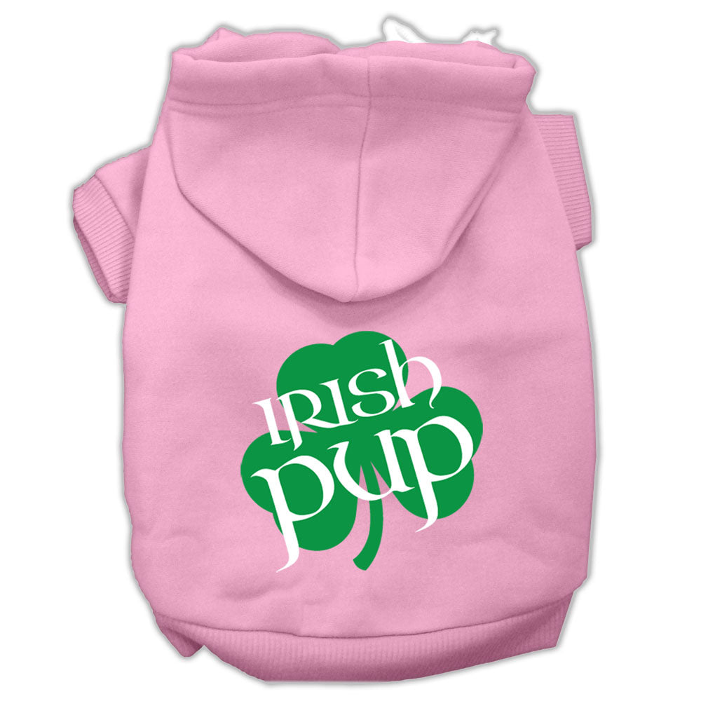 A cozy pet hoodie featuring a screen printed 'Irish Pup' design, suitable for dogs and cats, made from soft cotton and polyester blend.