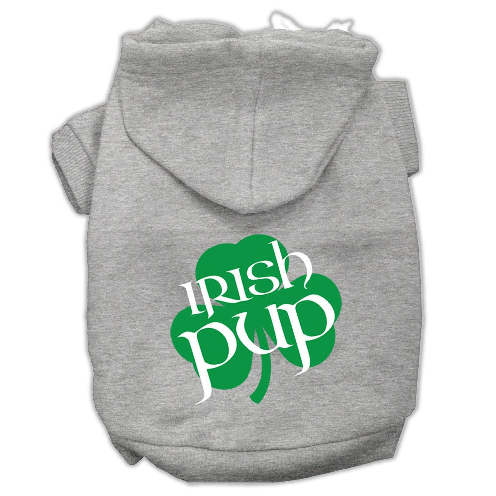 A cozy pet hoodie featuring a screen printed 'Irish Pup' design, suitable for dogs and cats, made from soft cotton and polyester blend.