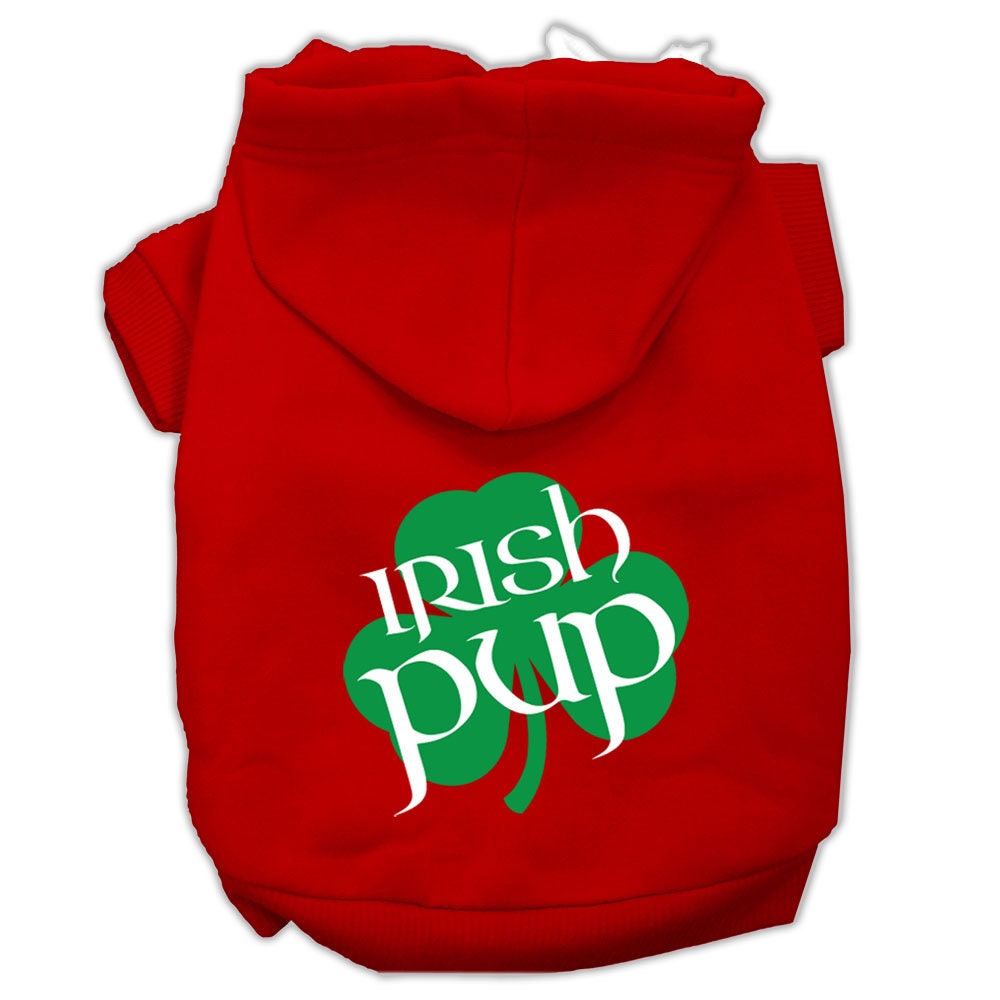 A cozy pet hoodie featuring a screen printed 'Irish Pup' design, suitable for dogs and cats, made from soft cotton and polyester blend.