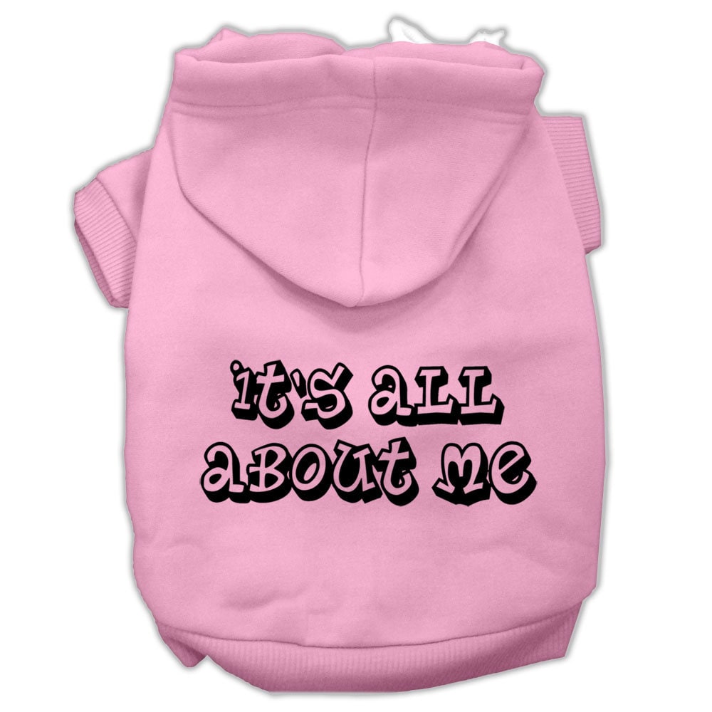 A cozy pet hoodie for dogs and cats, featuring the phrase 'It's All About Me' printed on the back, showcasing a stylish design.