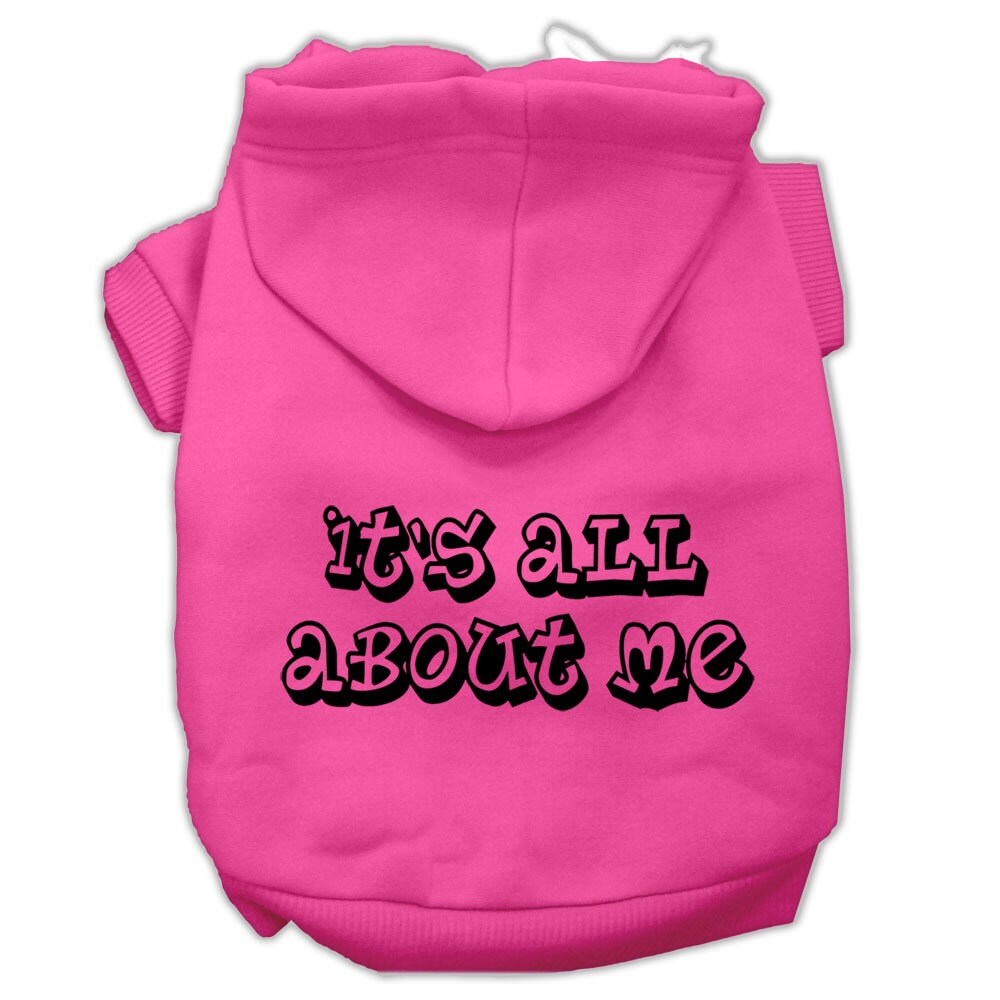 A cozy pet hoodie for dogs and cats, featuring the phrase 'It's All About Me' printed on the back, showcasing a stylish design.