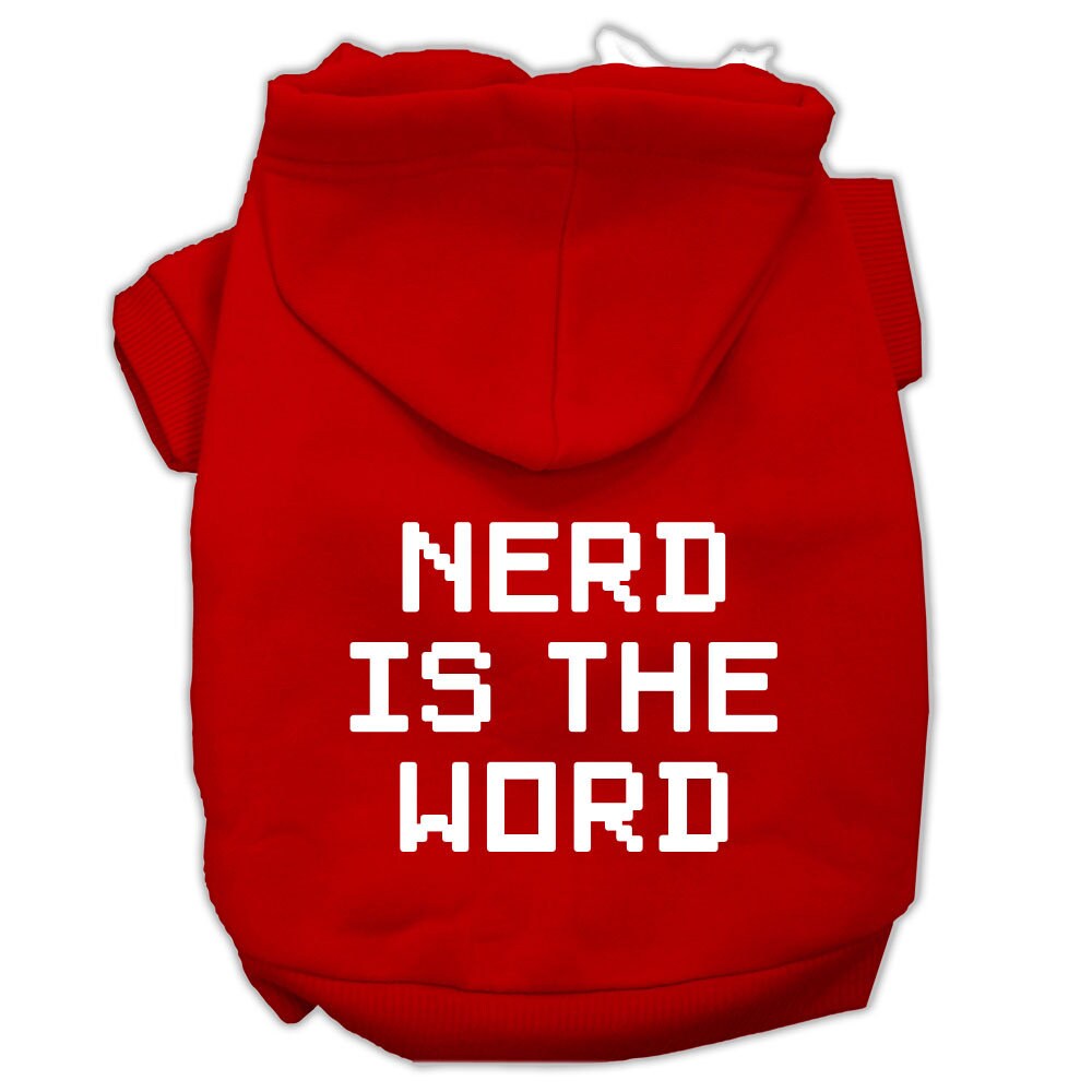 A cozy pet hoodie for dogs and cats, featuring the phrase 'Nerd Is The Word' in a stylish print, perfect for chilly days.