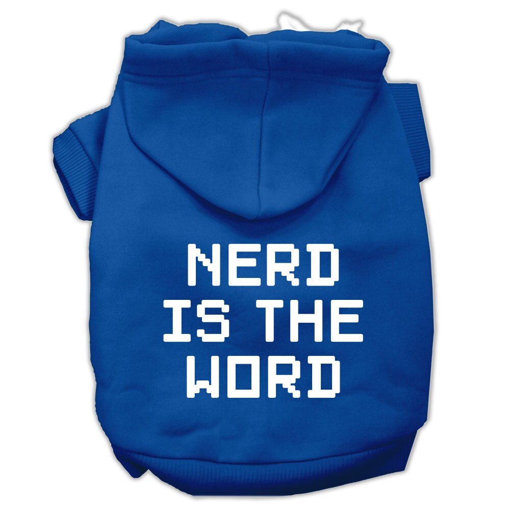 A cozy pet hoodie for dogs and cats, featuring the phrase 'Nerd Is The Word' in a stylish print, perfect for chilly days.