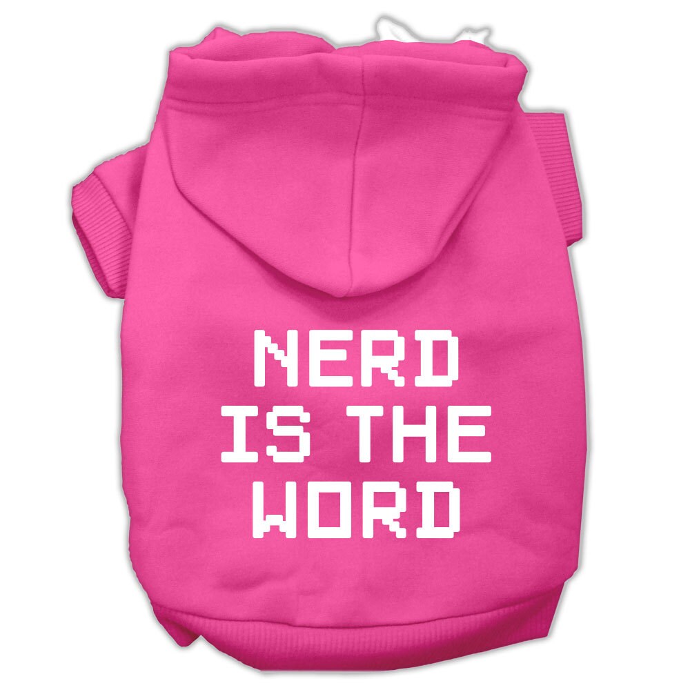 A cozy pet hoodie for dogs and cats, featuring the phrase 'Nerd Is The Word' in a stylish print, perfect for chilly days.