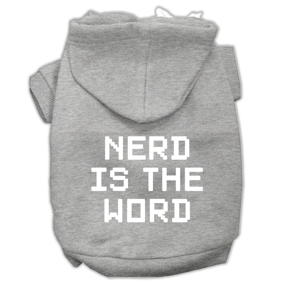 A cozy pet hoodie for dogs and cats, featuring the phrase 'Nerd Is The Word' in a stylish print, perfect for chilly days.