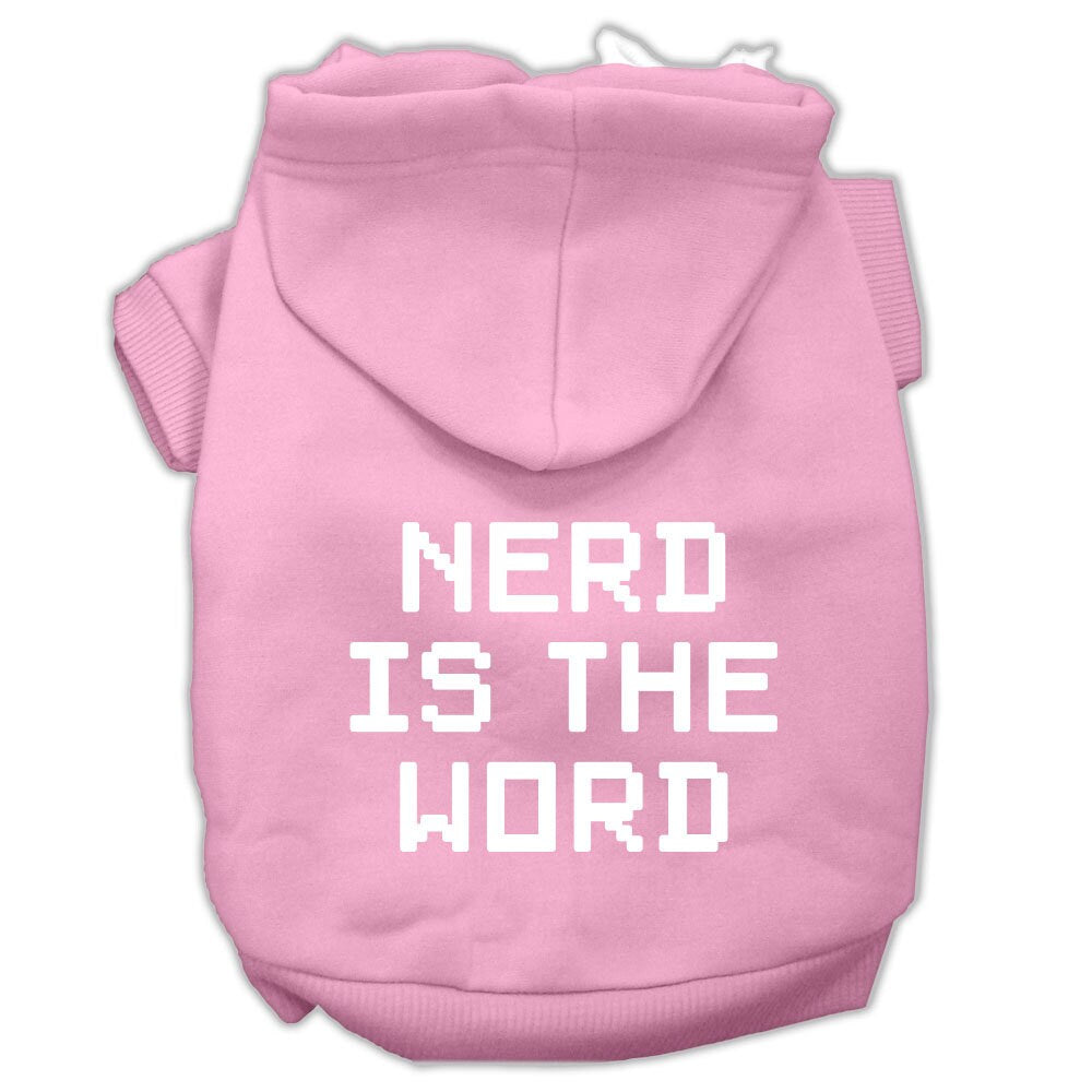 A cozy pet hoodie for dogs and cats, featuring the phrase 'Nerd Is The Word' in a stylish print, perfect for chilly days.
