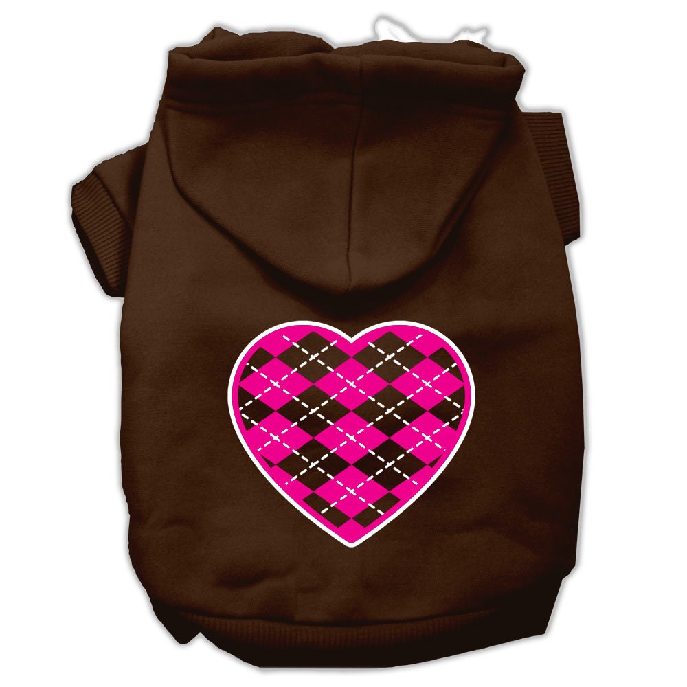 A soft and stylish pet hoodie featuring a pink argyle heart pattern, designed for dogs and cats.