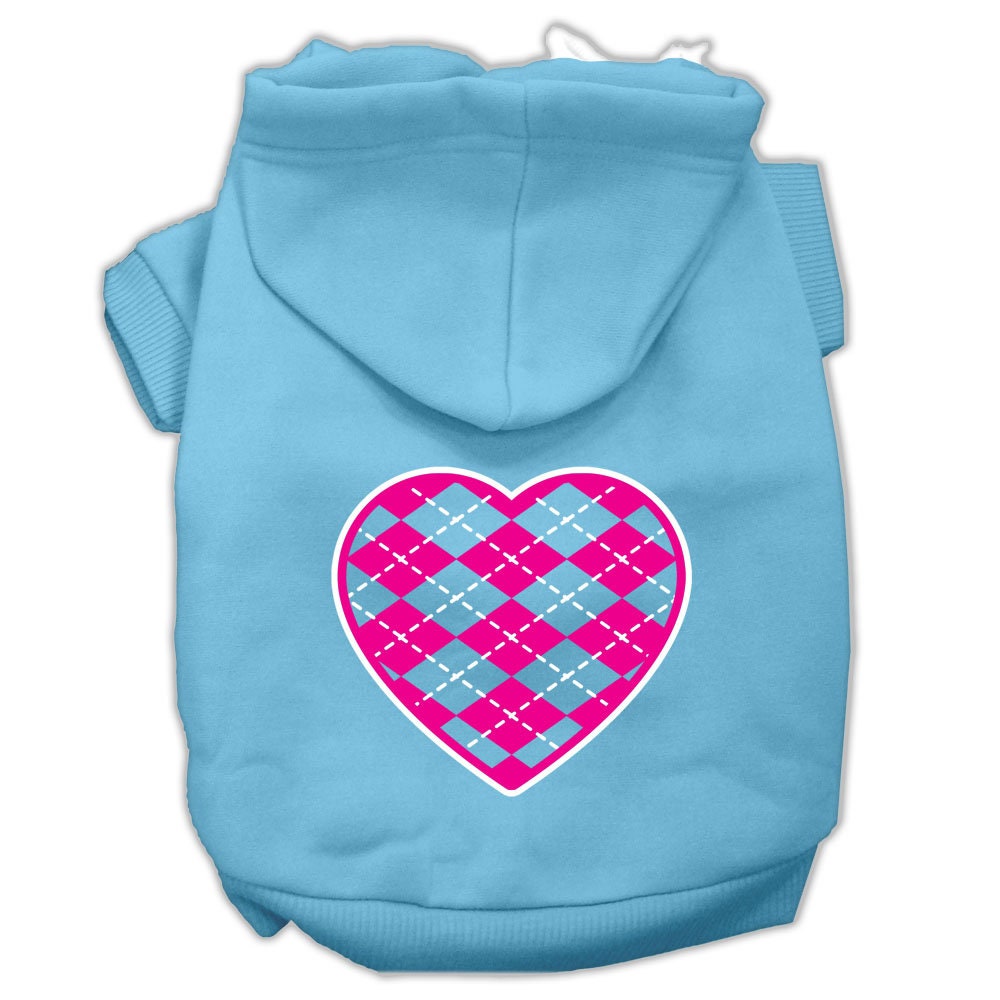 A soft and stylish pet hoodie featuring a pink argyle heart pattern, designed for dogs and cats.