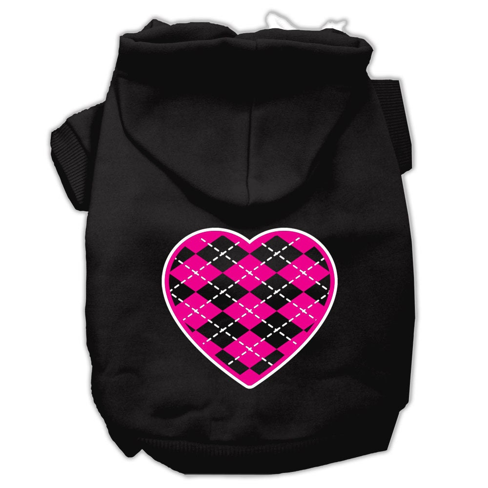 A soft and stylish pet hoodie featuring a pink argyle heart pattern, designed for dogs and cats.