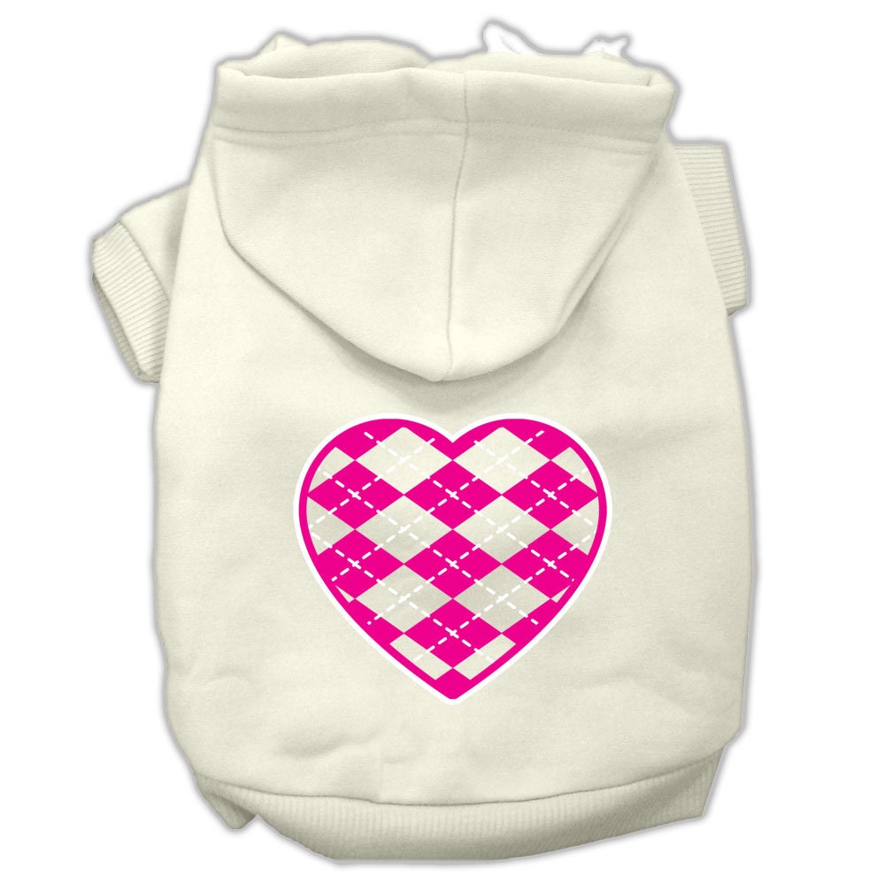 A soft and stylish pet hoodie featuring a pink argyle heart pattern, designed for dogs and cats.