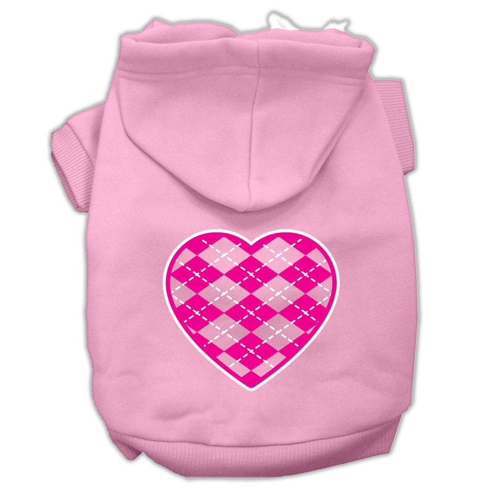 A soft and stylish pet hoodie featuring a pink argyle heart pattern, designed for dogs and cats.