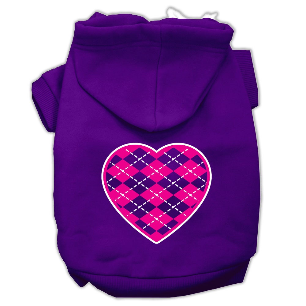 A soft and stylish pet hoodie featuring a pink argyle heart pattern, designed for dogs and cats.