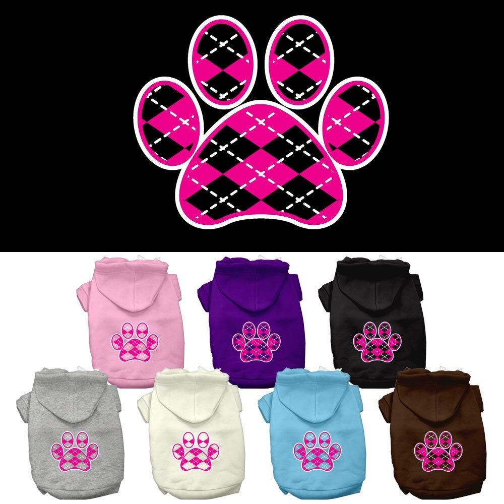 A soft and stylish pet hoodie in pink argyle pattern, designed for dogs and cats, featuring a convenient leash access hole.