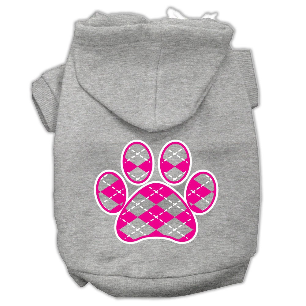 A soft and stylish pet hoodie in pink argyle pattern, designed for dogs and cats, featuring a convenient leash access hole.