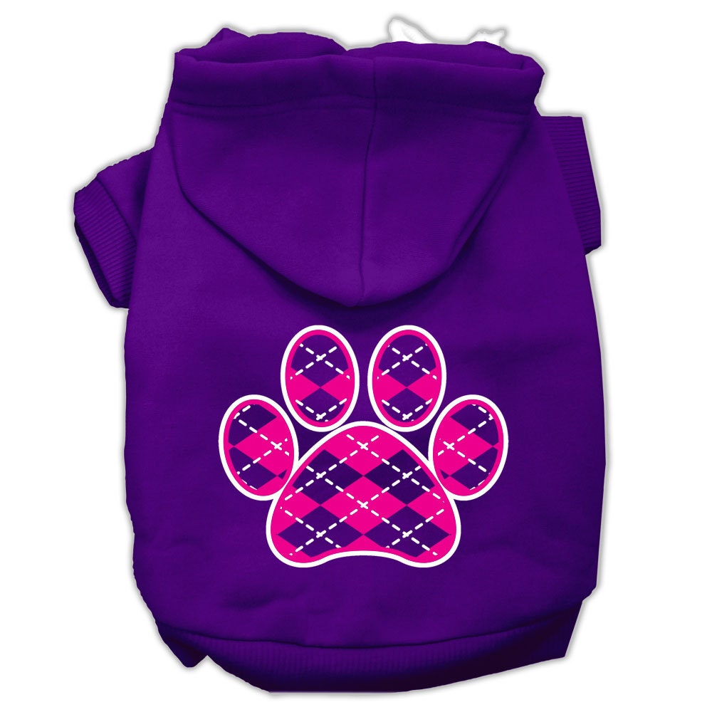 A soft and stylish pet hoodie in pink argyle pattern, designed for dogs and cats, featuring a convenient leash access hole.
