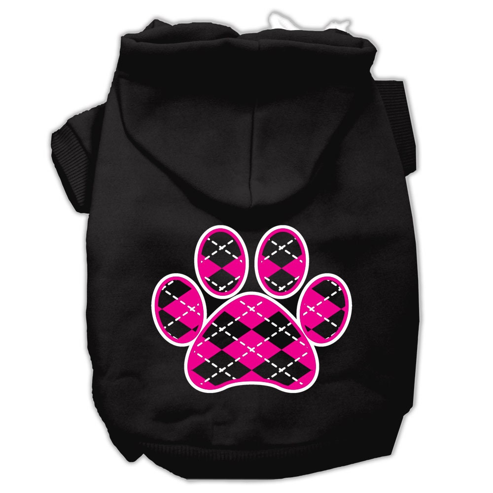 A soft and stylish pet hoodie in pink argyle pattern, designed for dogs and cats, featuring a convenient leash access hole.