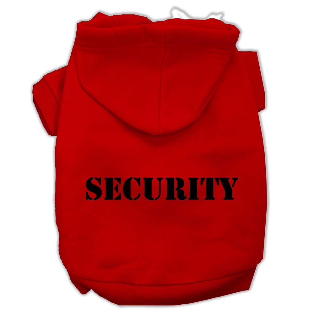 A cozy pet hoodie for dogs and cats, featuring a screen-printed 'Security' design, made from soft cotton-polyester blend.
