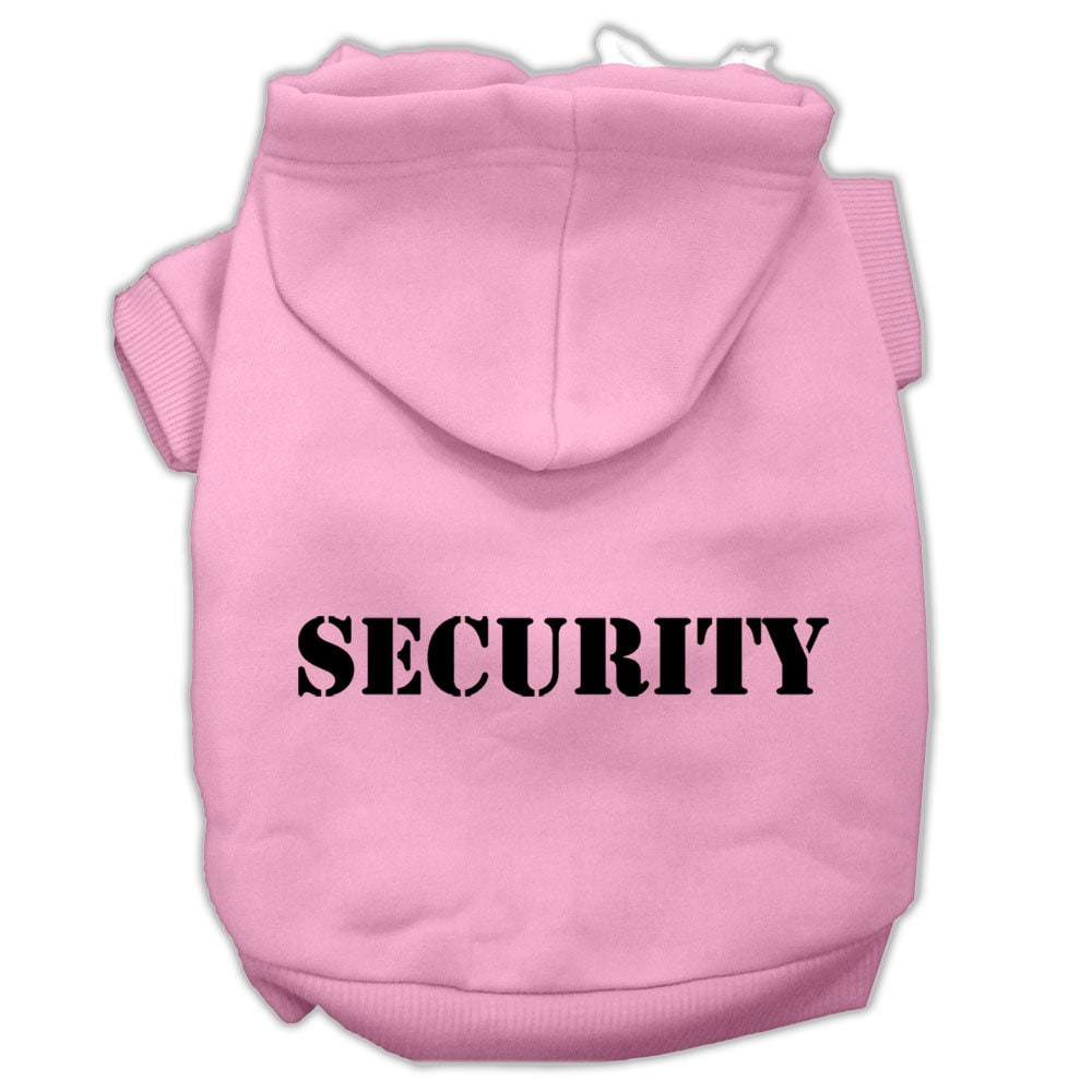 A cozy pet hoodie for dogs and cats, featuring a screen-printed 'Security' design, made from soft cotton-polyester blend.