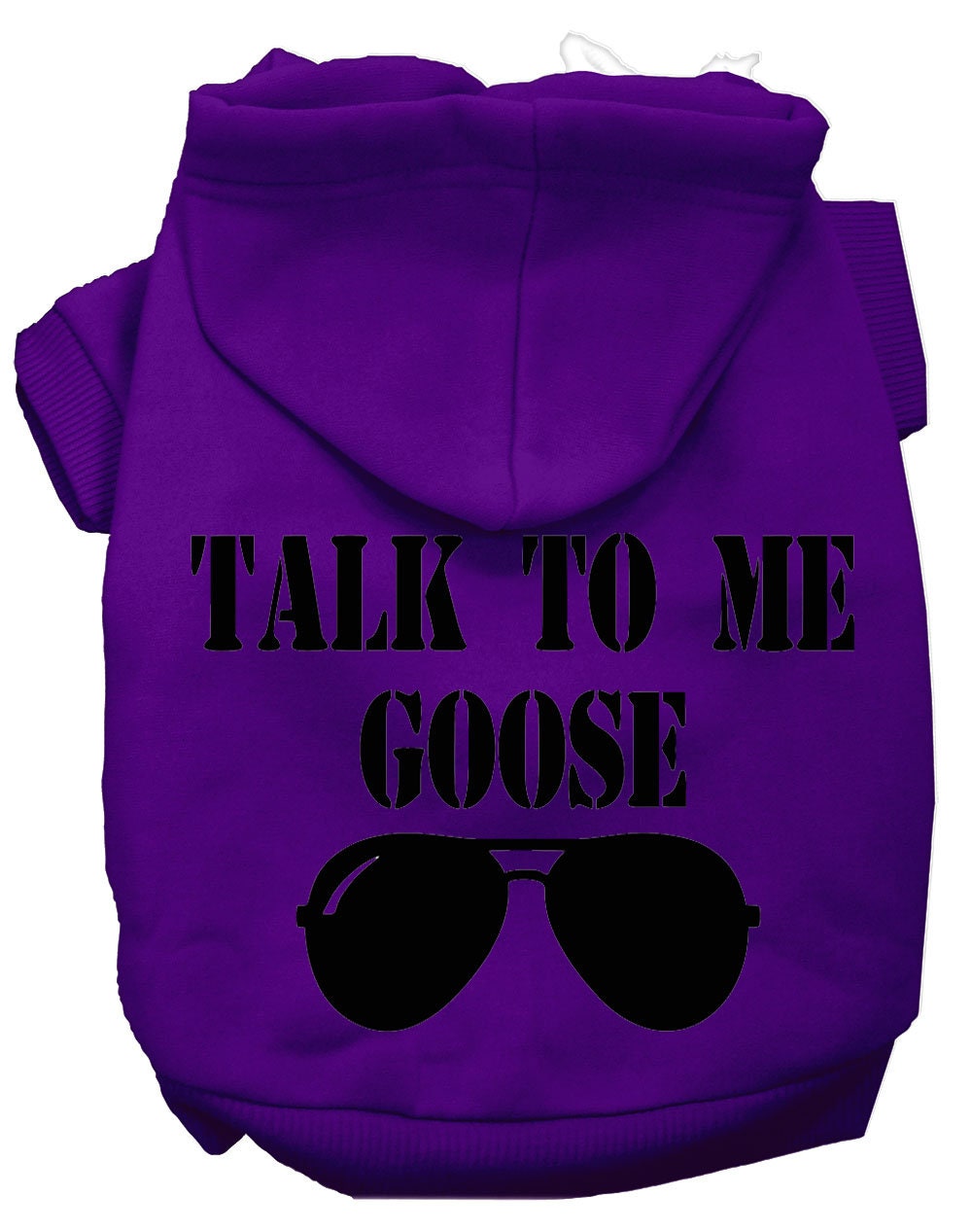 A cozy pet hoodie for dogs and cats, featuring the phrase 'Talk To Me Goose' in a stylish screen print, made from soft cotton-polyester blend.