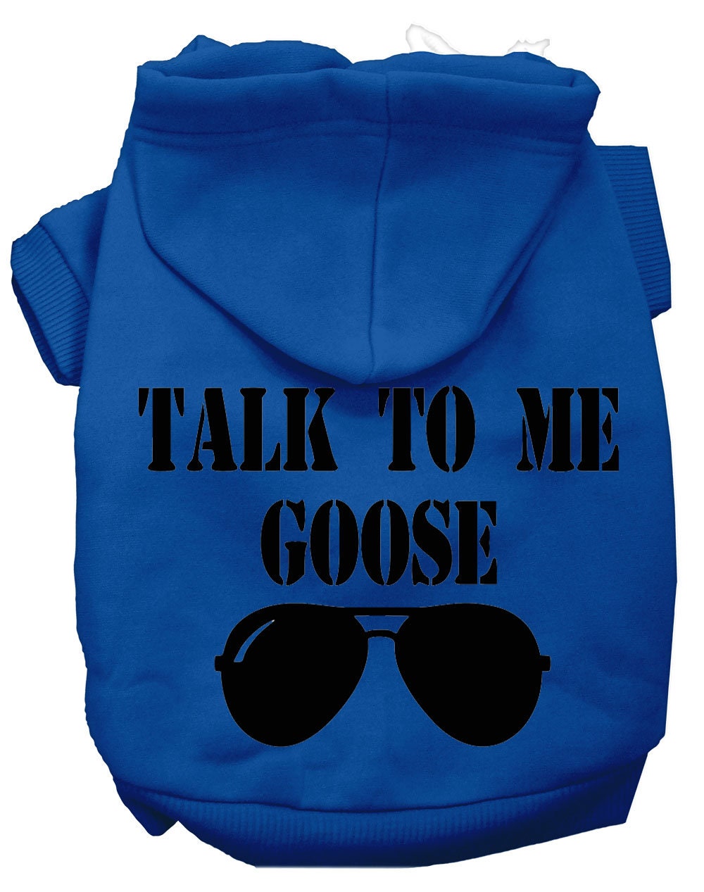 A cozy pet hoodie for dogs and cats, featuring the phrase 'Talk To Me Goose' in a stylish screen print, made from soft cotton-polyester blend.