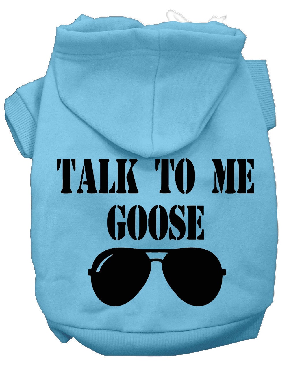 A cozy pet hoodie for dogs and cats, featuring the phrase 'Talk To Me Goose' in a stylish screen print, made from soft cotton-polyester blend.