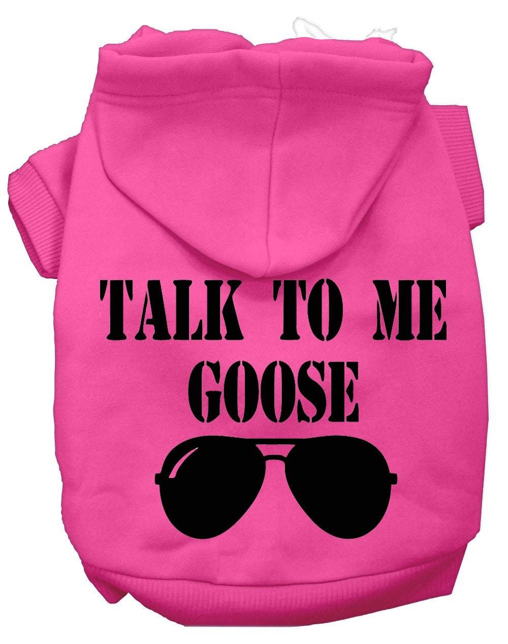 A cozy pet hoodie for dogs and cats, featuring the phrase 'Talk To Me Goose' in a stylish screen print, made from soft cotton-polyester blend.