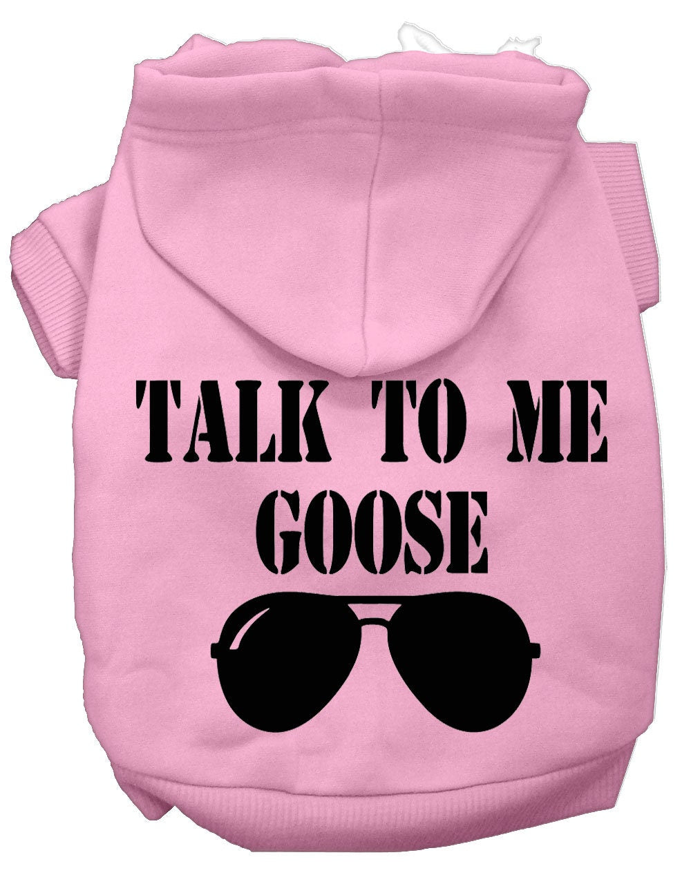 A cozy pet hoodie for dogs and cats, featuring the phrase 'Talk To Me Goose' in a stylish screen print, made from soft cotton-polyester blend.