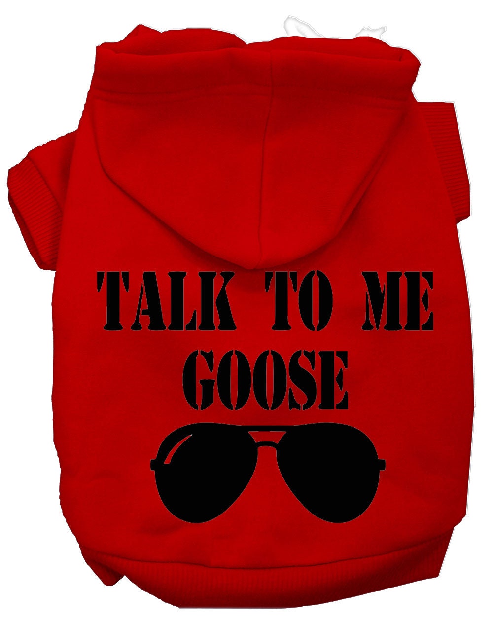 A cozy pet hoodie for dogs and cats, featuring the phrase 'Talk To Me Goose' in a stylish screen print, made from soft cotton-polyester blend.