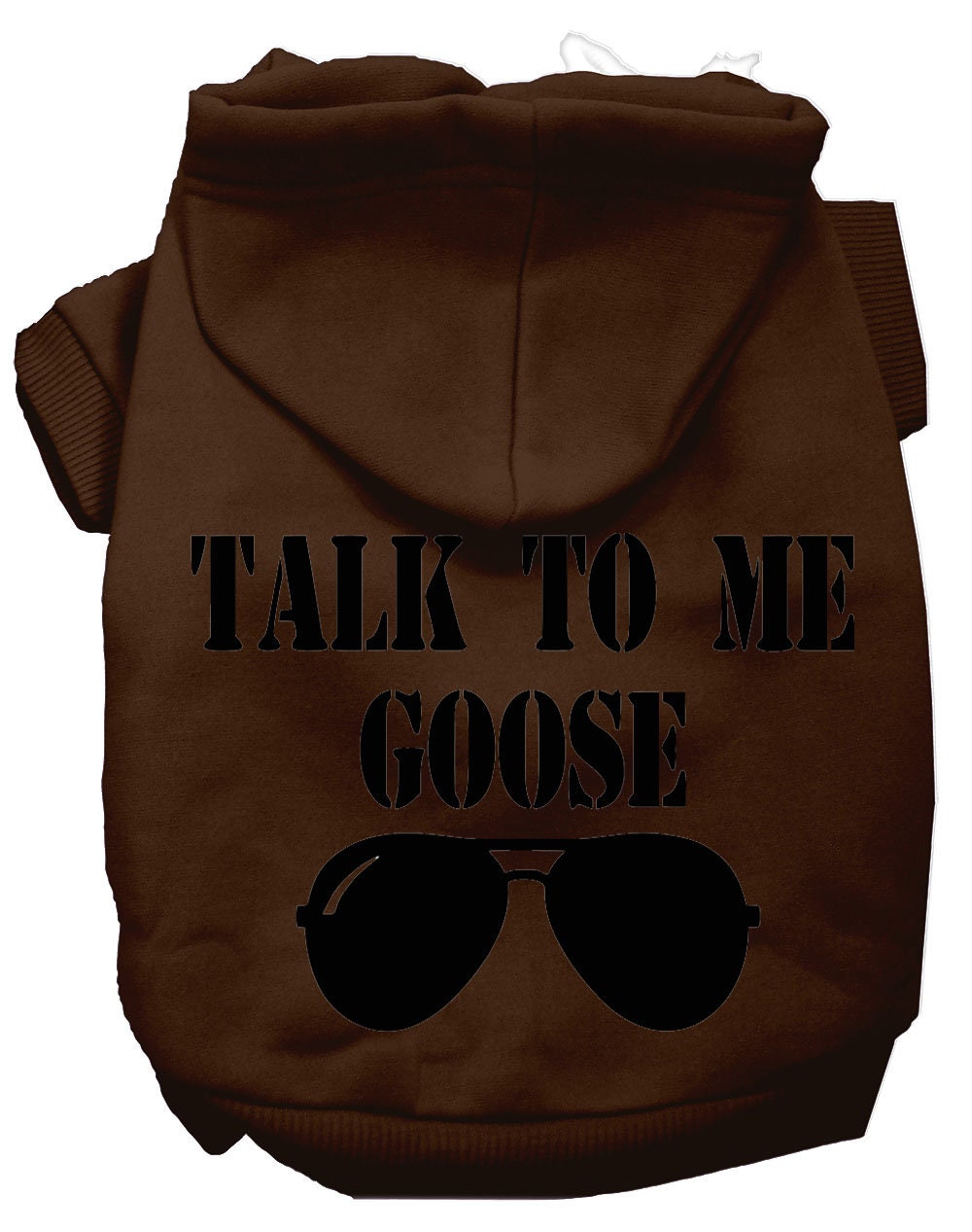 A cozy pet hoodie for dogs and cats, featuring the phrase 'Talk To Me Goose' in a stylish screen print, made from soft cotton-polyester blend.