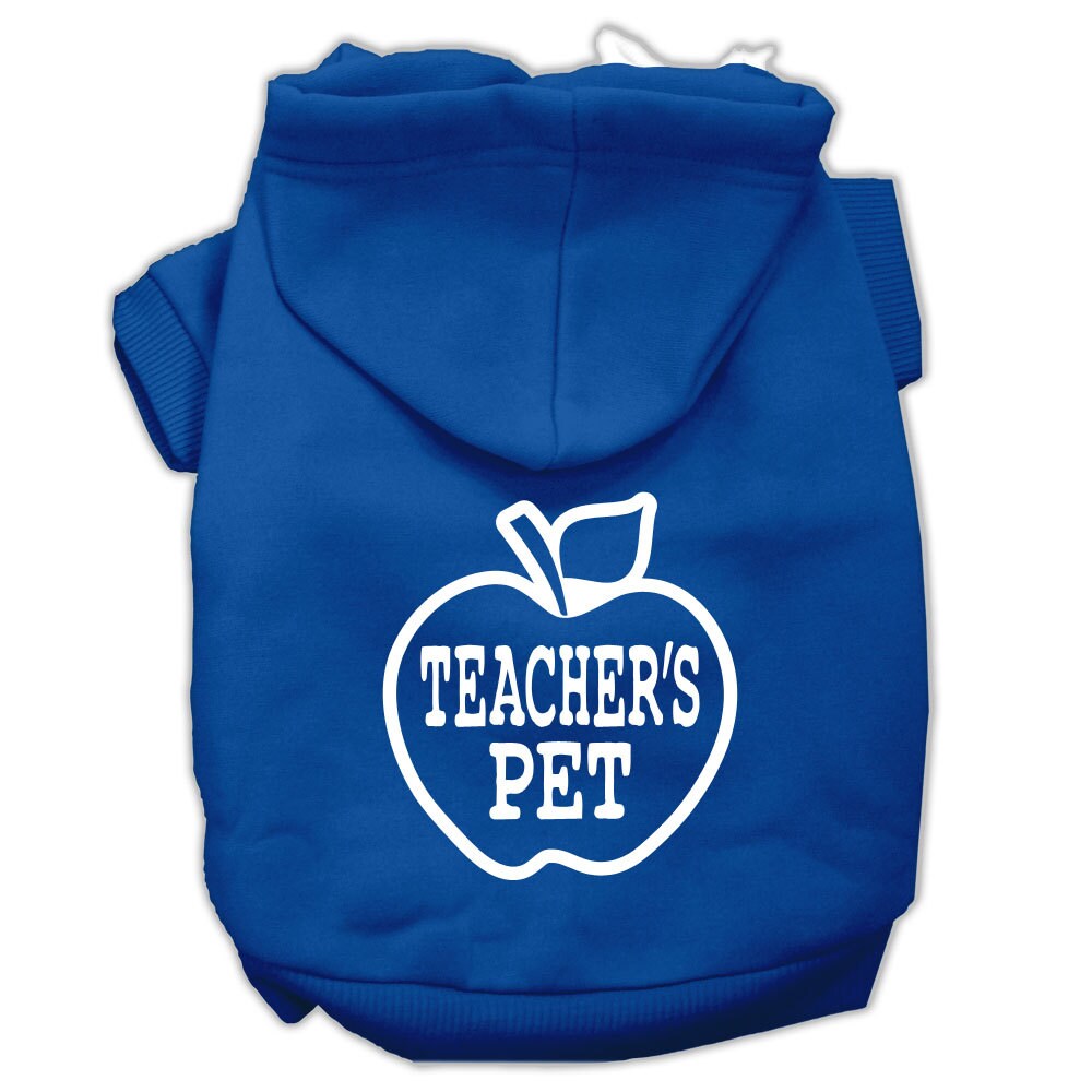 A cozy pet hoodie for dogs and cats, featuring the phrase 'Teacher's Pet' printed on the back, showcasing its soft fabric and durable stitching.