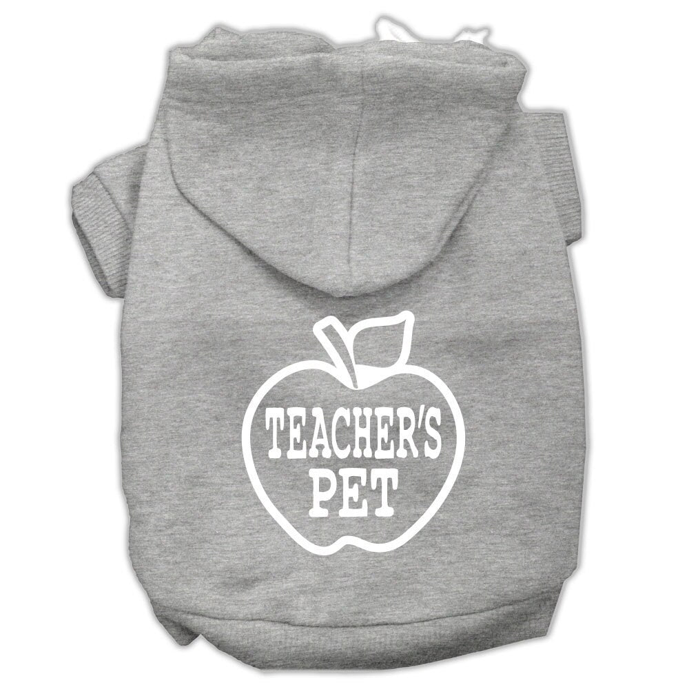 A cozy pet hoodie for dogs and cats, featuring the phrase 'Teacher's Pet' printed on the back, showcasing its soft fabric and durable stitching.