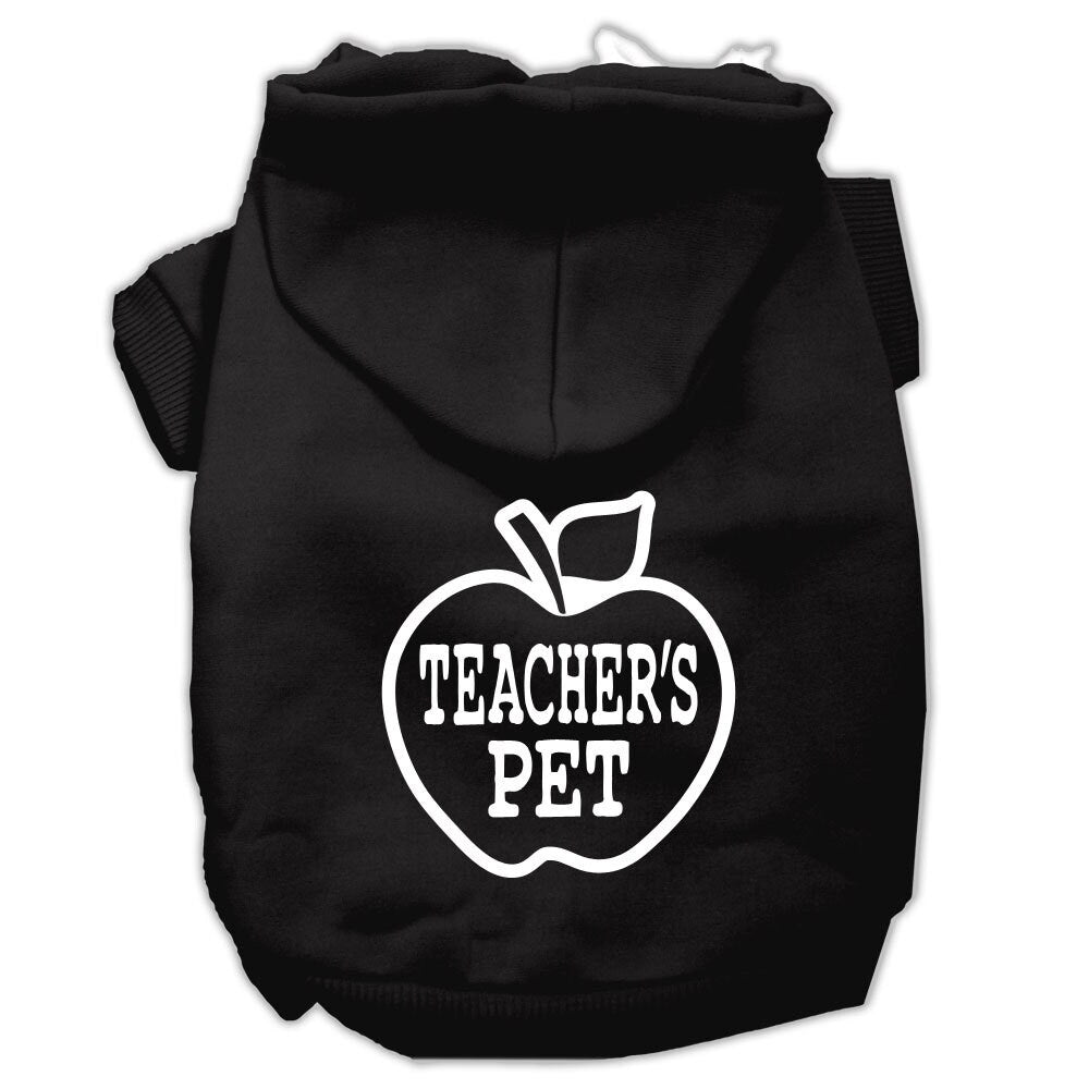A cozy pet hoodie for dogs and cats, featuring the phrase 'Teacher's Pet' printed on the back, showcasing its soft fabric and durable stitching.