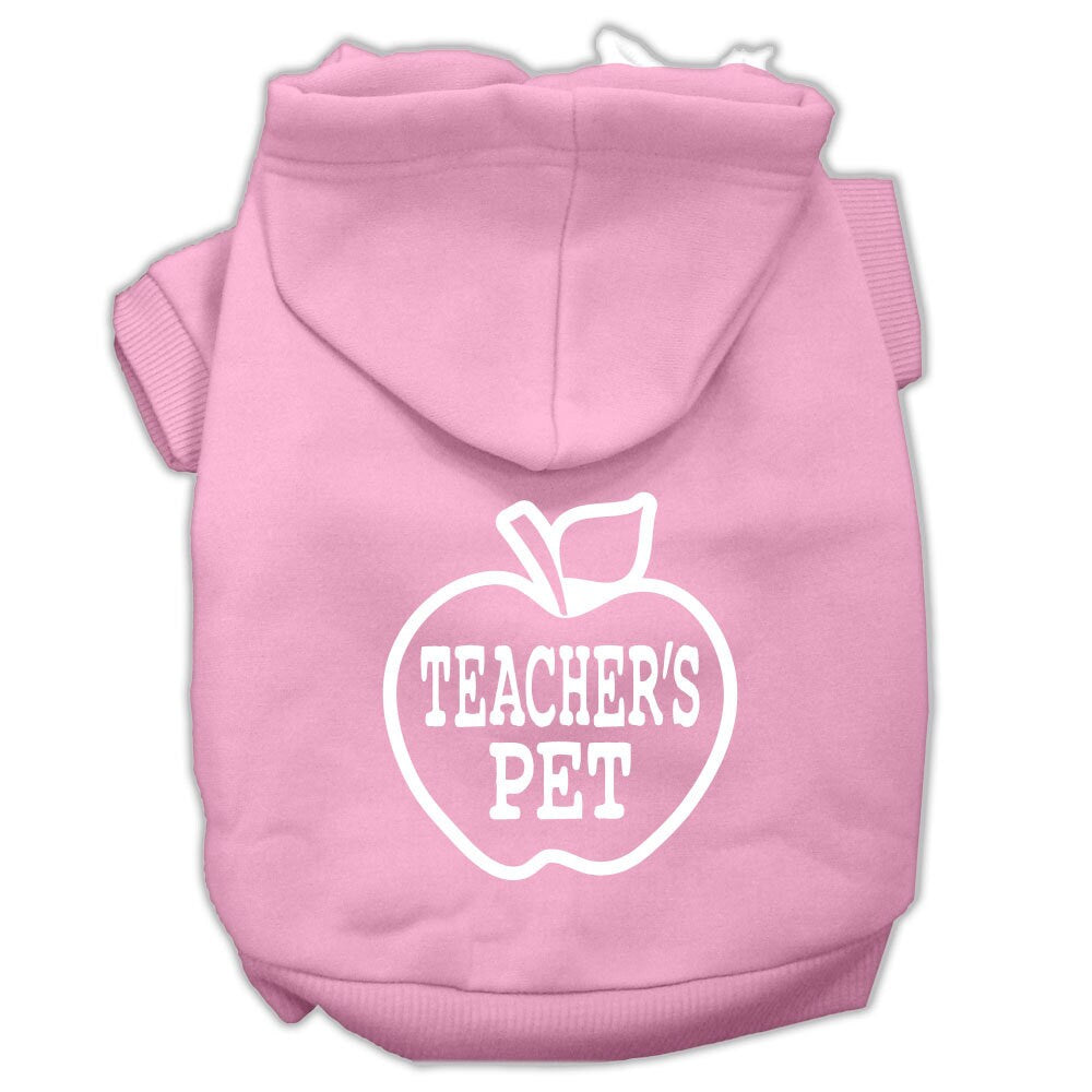 A cozy pet hoodie for dogs and cats, featuring the phrase 'Teacher's Pet' printed on the back, showcasing its soft fabric and durable stitching.