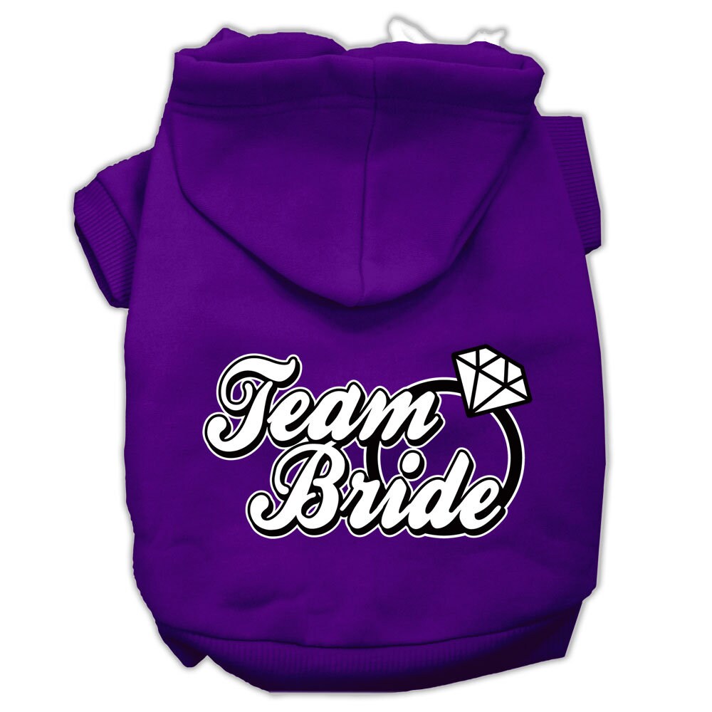 A soft and warm pet hoodie for dogs and cats, featuring the screen-printed text 'Team Bride', perfect for wedding celebrations.