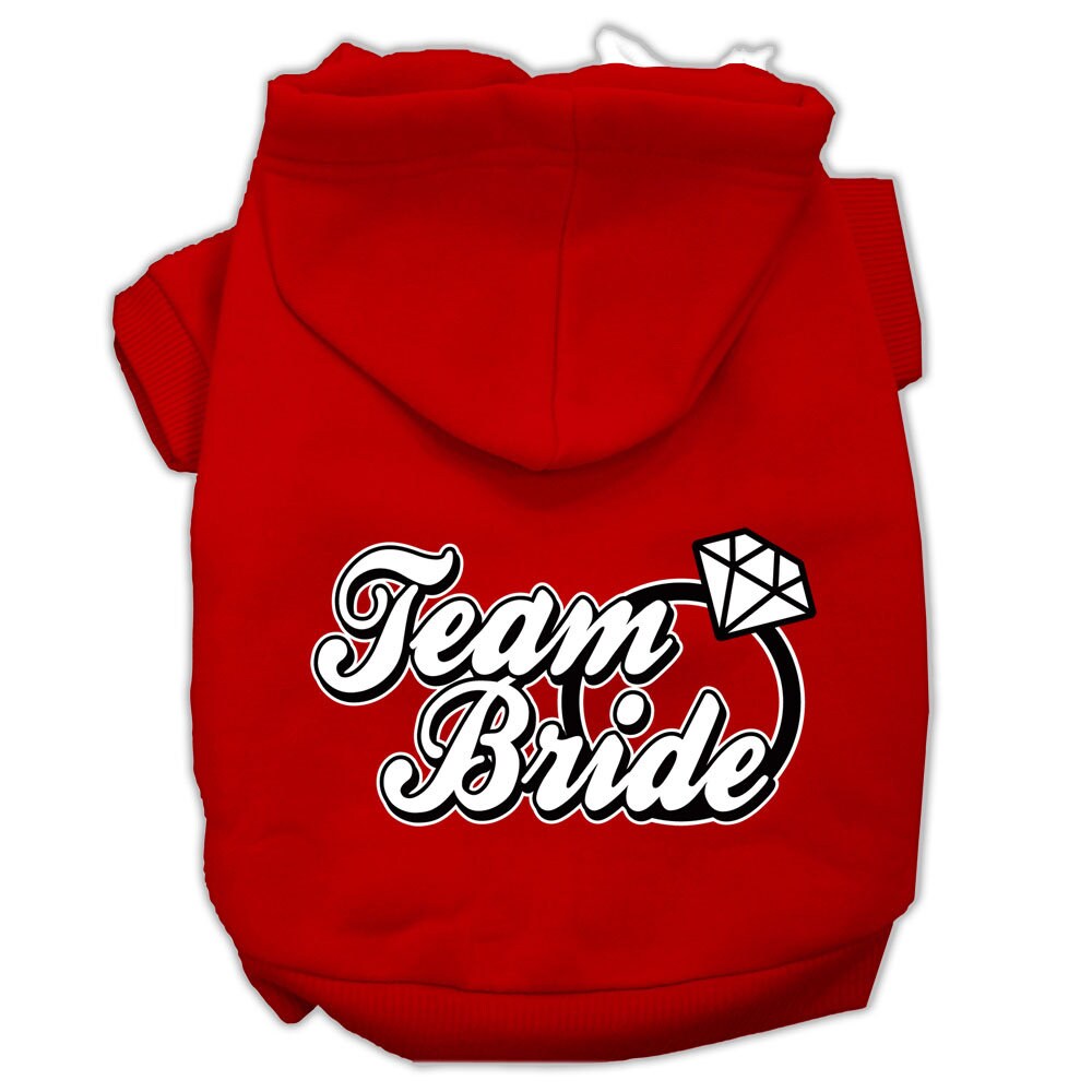 A soft and warm pet hoodie for dogs and cats, featuring the screen-printed text 'Team Bride', perfect for wedding celebrations.