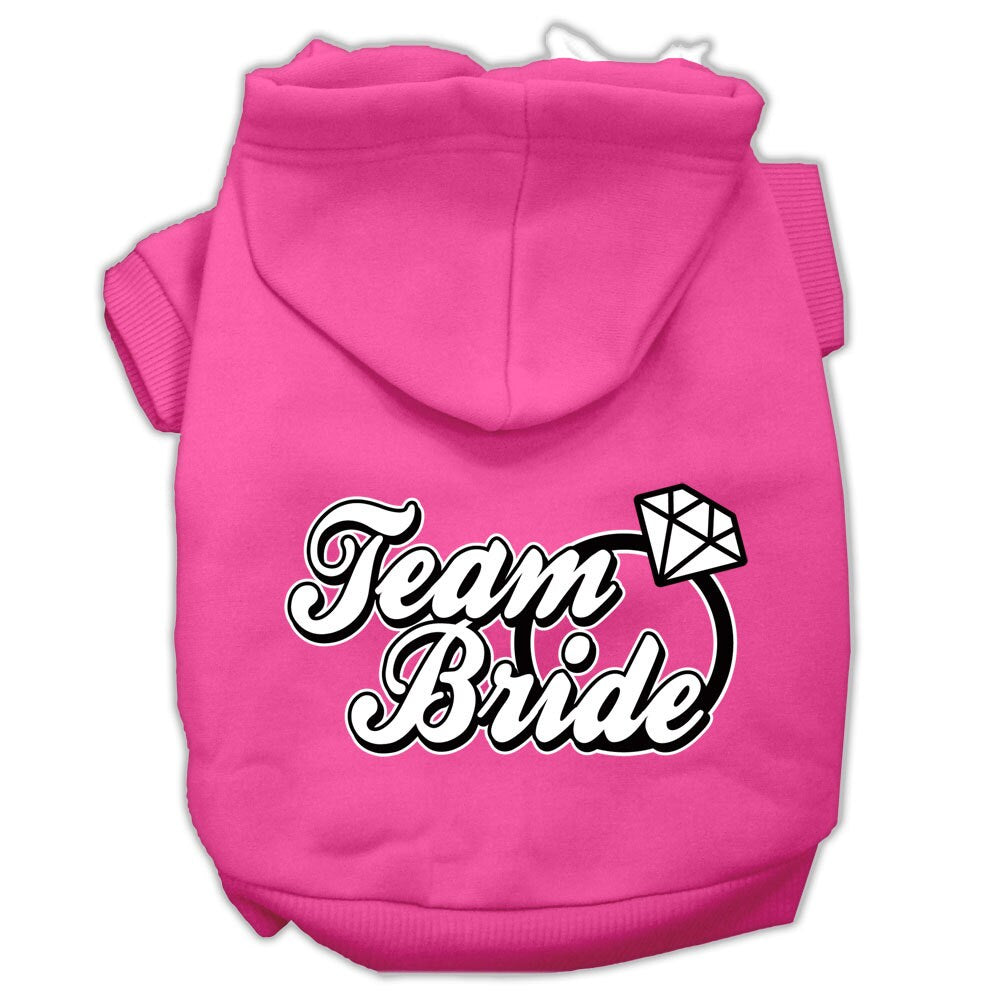 A soft and warm pet hoodie for dogs and cats, featuring the screen-printed text 'Team Bride', perfect for wedding celebrations.