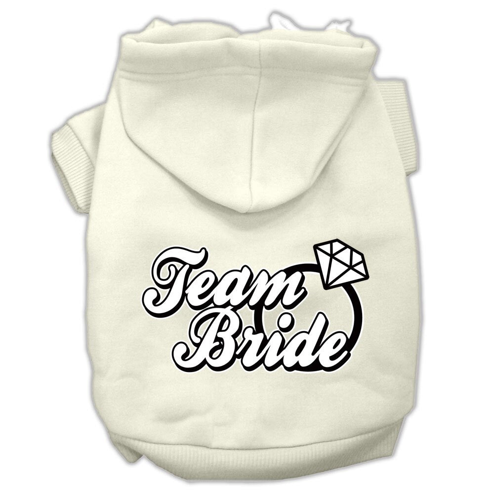 A soft and warm pet hoodie for dogs and cats, featuring the screen-printed text 'Team Bride', perfect for wedding celebrations.