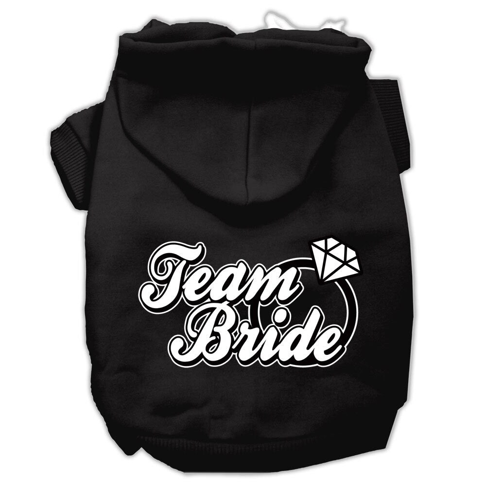 A soft and warm pet hoodie for dogs and cats, featuring the screen-printed text 'Team Bride', perfect for wedding celebrations.
