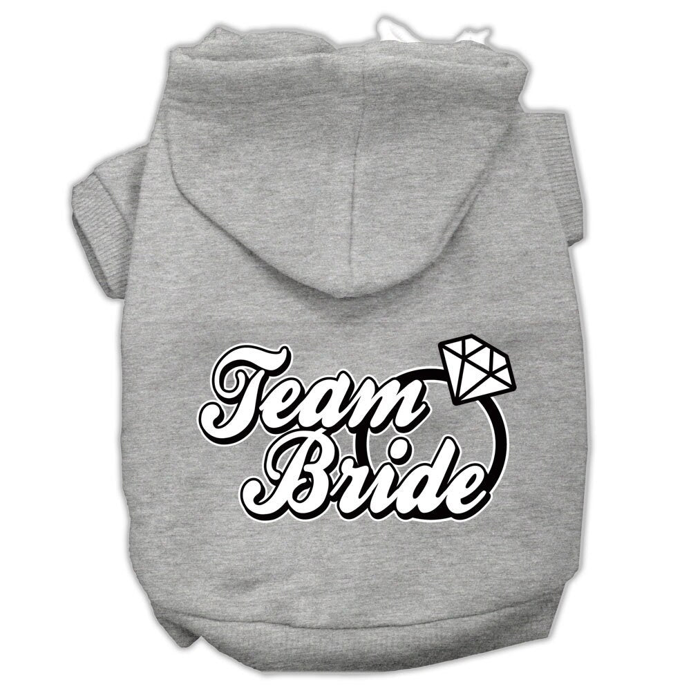 A soft and warm pet hoodie for dogs and cats, featuring the screen-printed text 'Team Bride', perfect for wedding celebrations.