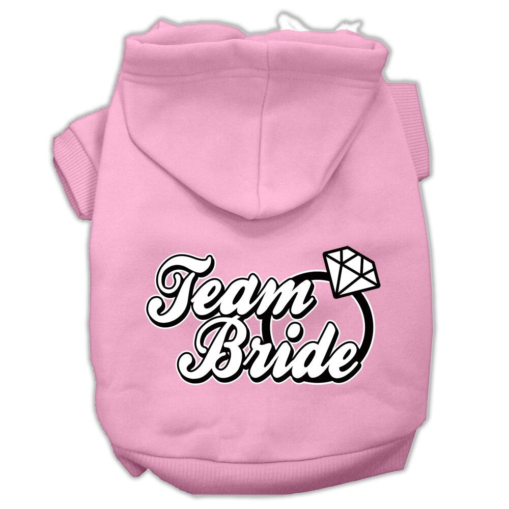 A soft and warm pet hoodie for dogs and cats, featuring the screen-printed text 'Team Bride', perfect for wedding celebrations.