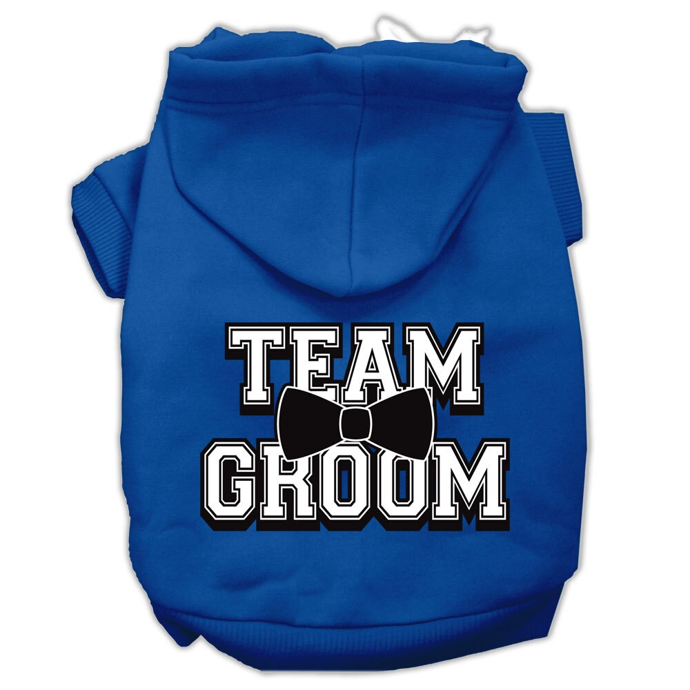 A cozy pet hoodie for dogs and cats, featuring the screen printed text 'Team Groom' in a stylish design, perfect for keeping pets warm.