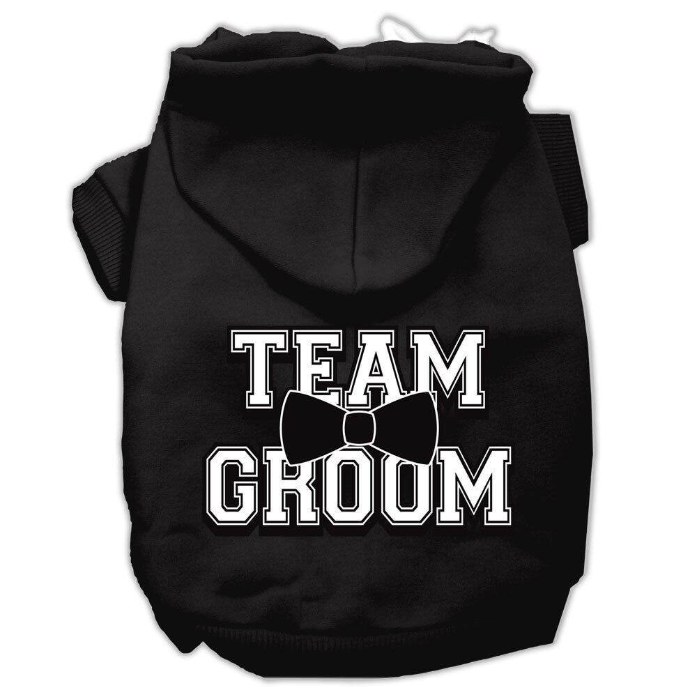 A cozy pet hoodie for dogs and cats, featuring the screen printed text 'Team Groom' in a stylish design, perfect for keeping pets warm.