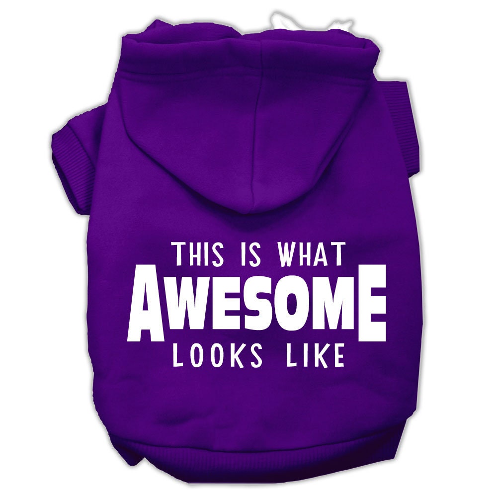 A stylish pet hoodie for dogs and cats, featuring the phrase 'This Is What Awesome Looks Like' in vibrant print, showcasing its soft fabric and durable design.