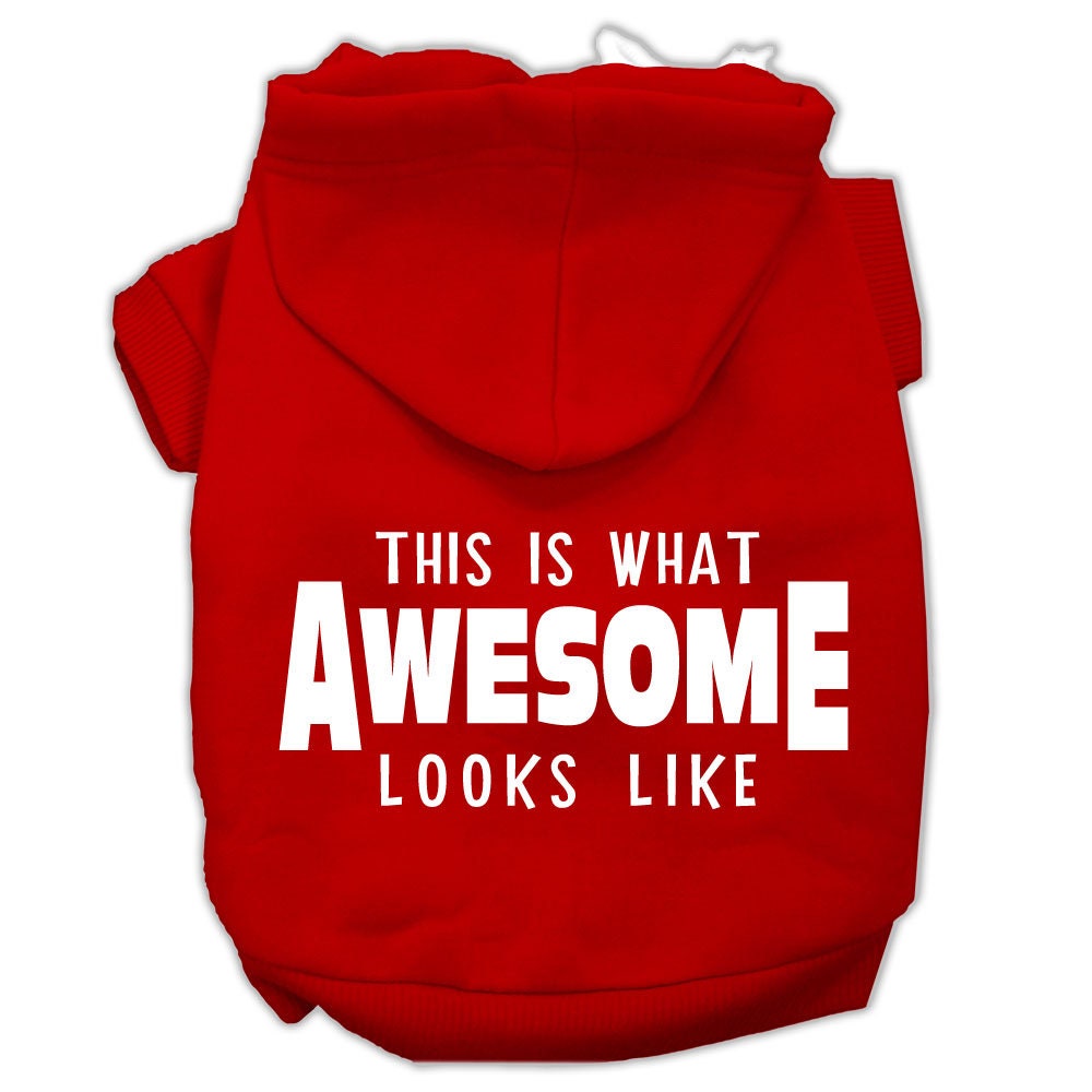 A stylish pet hoodie for dogs and cats, featuring the phrase 'This Is What Awesome Looks Like' in vibrant print, showcasing its soft fabric and durable design.