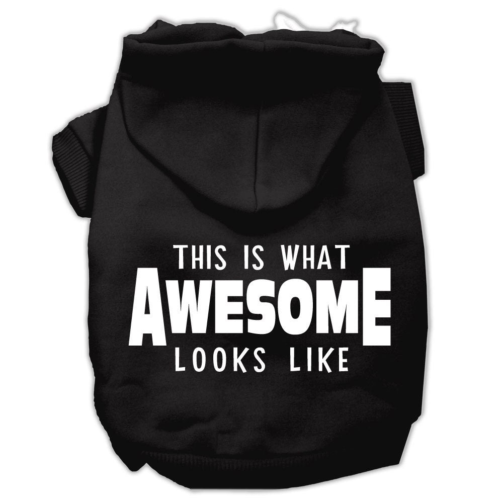 A stylish pet hoodie for dogs and cats, featuring the phrase 'This Is What Awesome Looks Like' in vibrant print, showcasing its soft fabric and durable design.