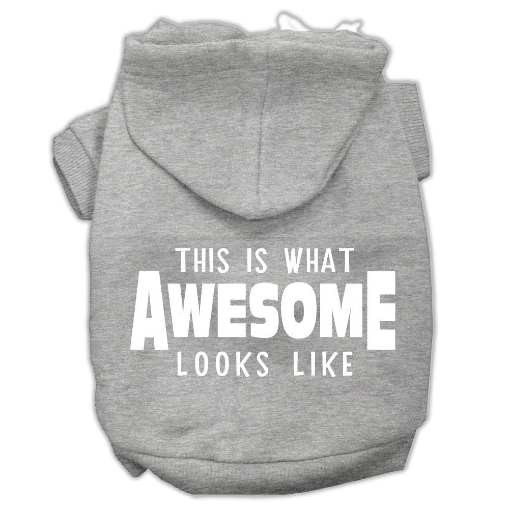 A stylish pet hoodie for dogs and cats, featuring the phrase 'This Is What Awesome Looks Like' in vibrant print, showcasing its soft fabric and durable design.