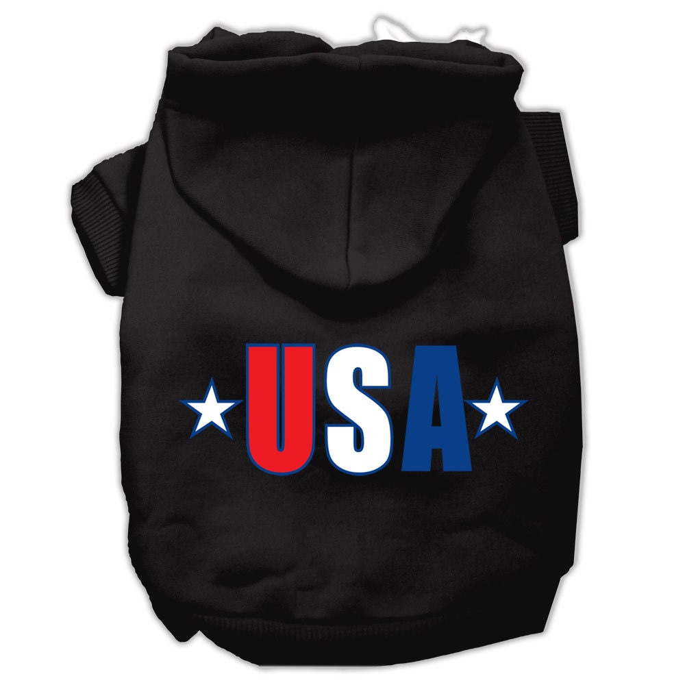 A soft and warm pet hoodie featuring a USA Star design, suitable for both dogs and cats, showcasing its durable double-stitched construction.